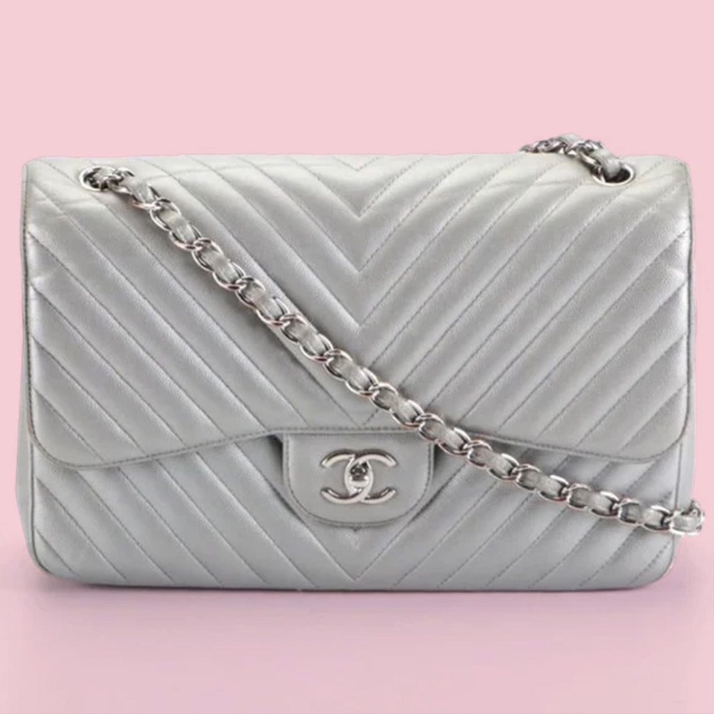 SOLD - Chanel Caviar Classic Jumbo Chevron Double Flap Bag - Picture 1 of 9